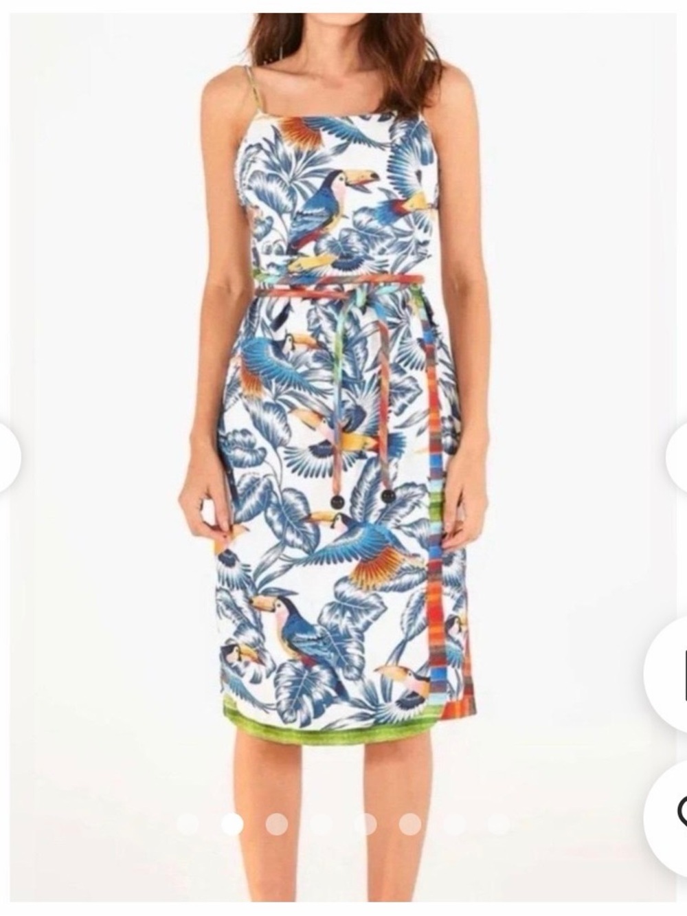 Farm Rio Tropical Toucan Print Spaghetti Strap Dress - White